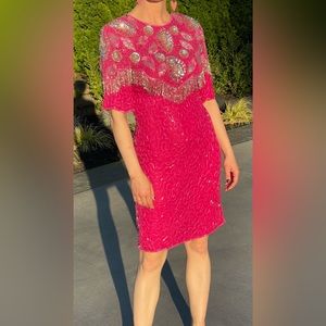 Vintage Pink Sequin dress with silver beads and embellishments